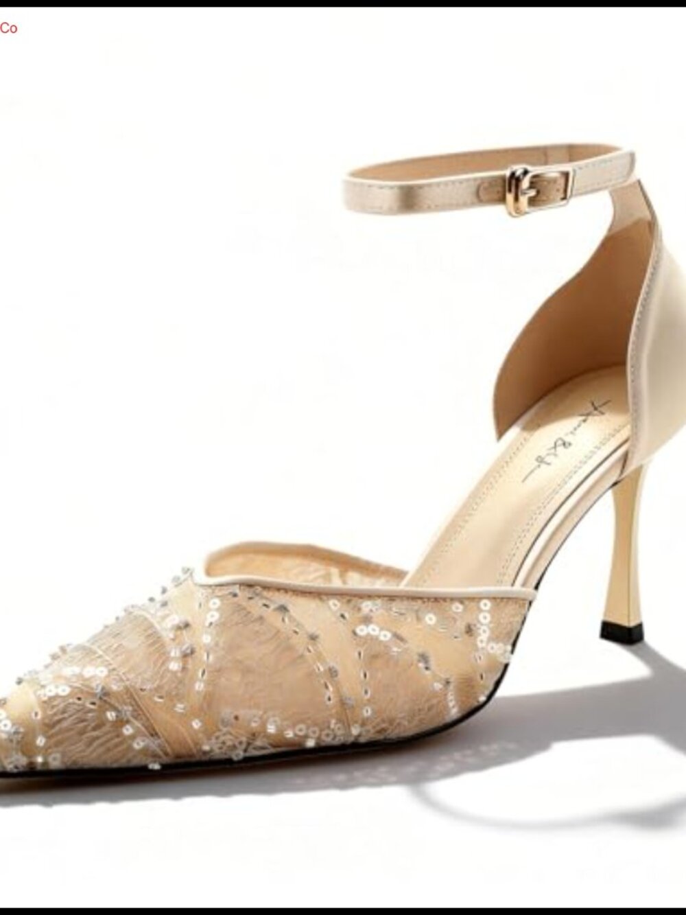 Lace Sequin Pointed Toe Ankle Strap Stiletto D'Orsay Pumps Heels